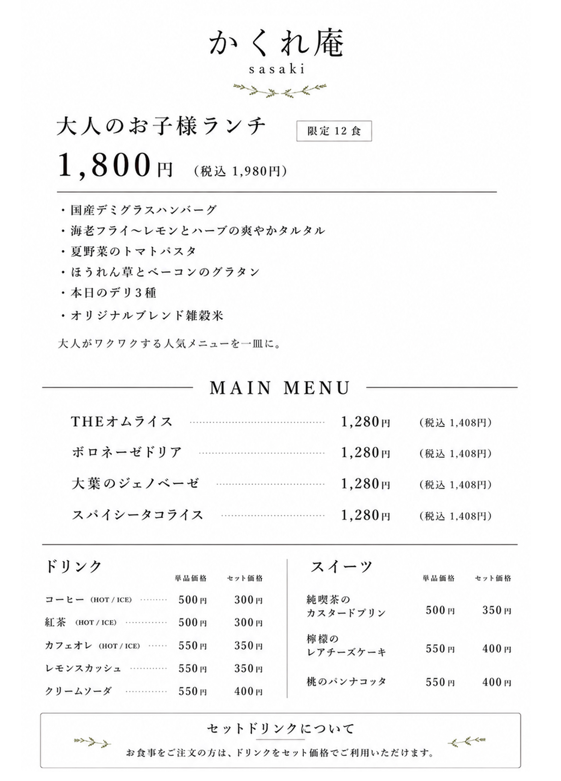 現在のメニュー