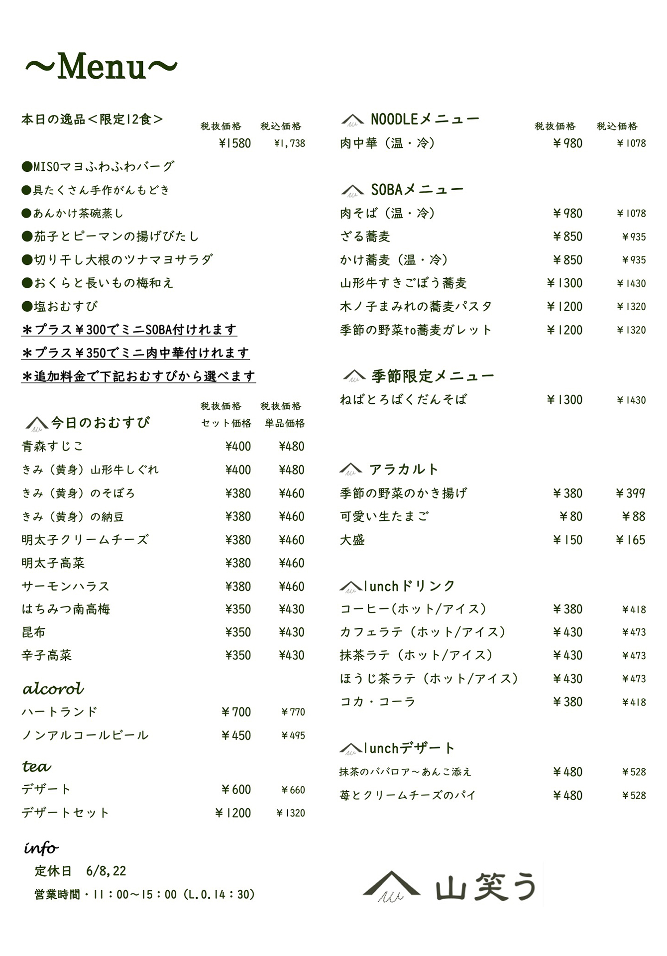 現在のメニュー
