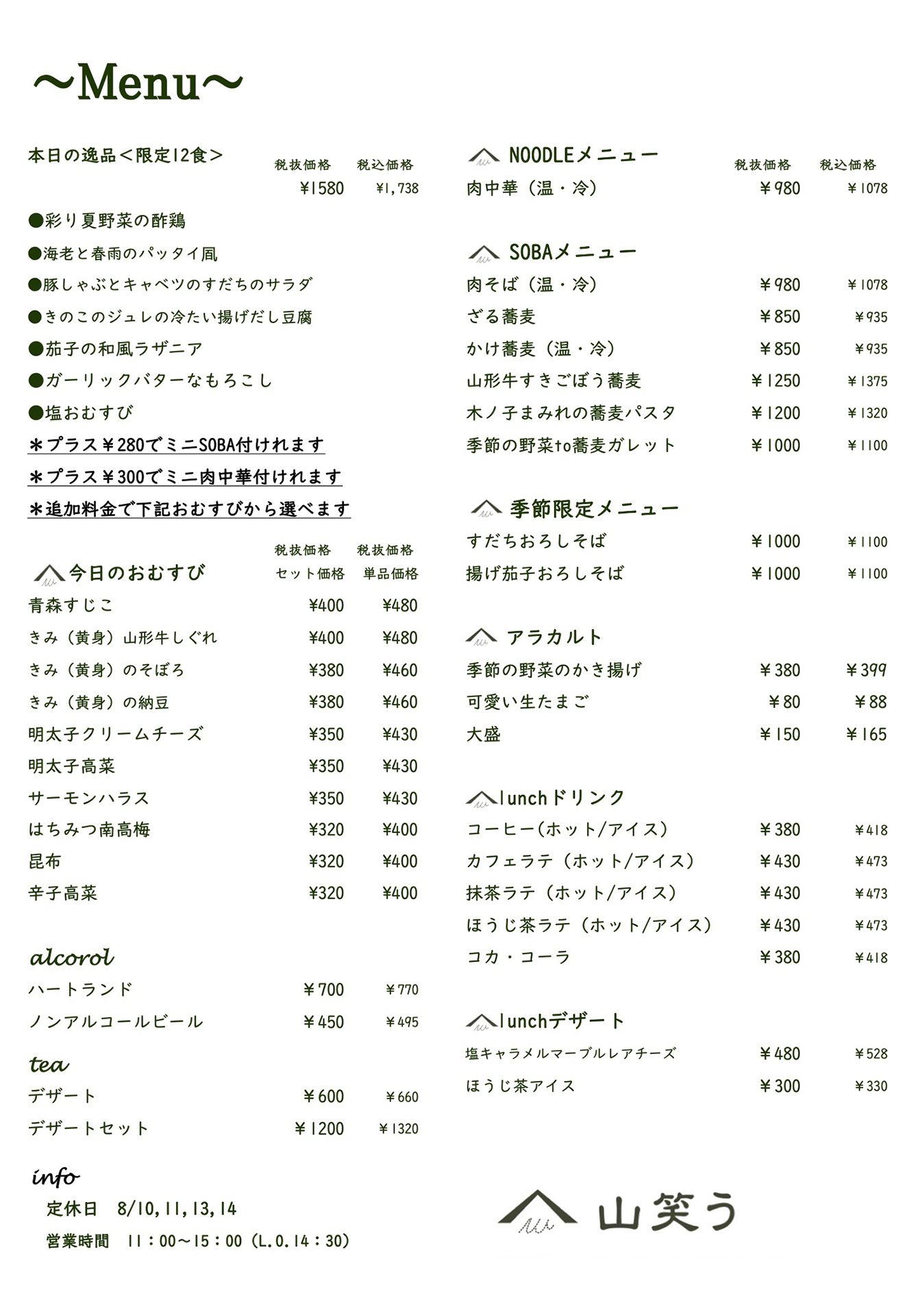 現在のメニュー