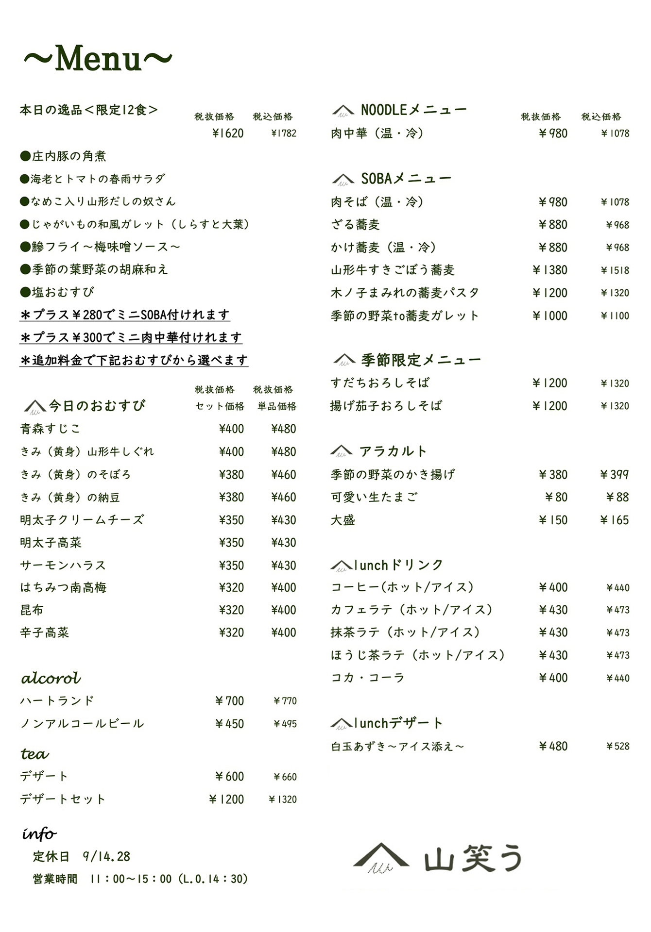 現在のメニュー