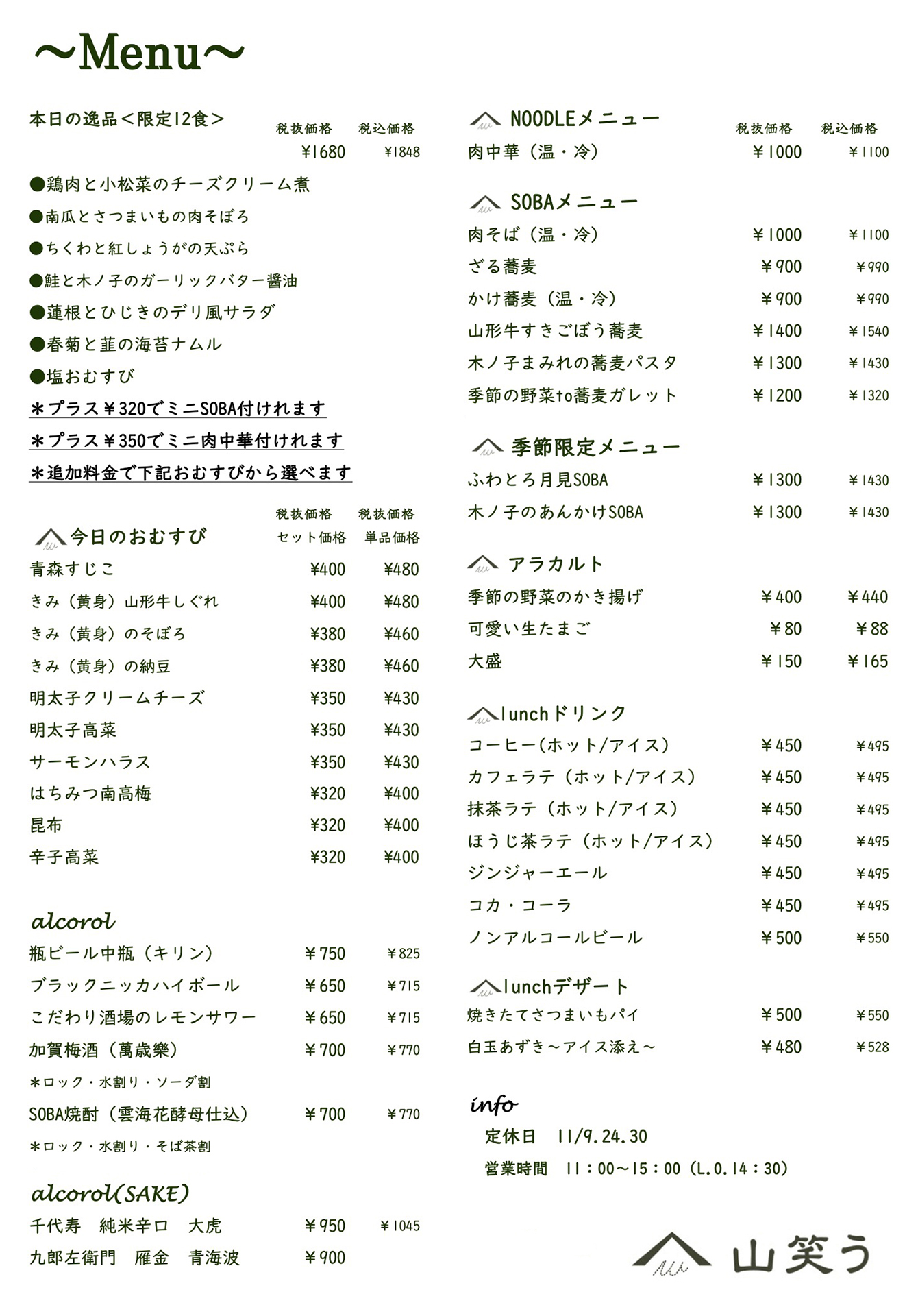 現在のメニュー