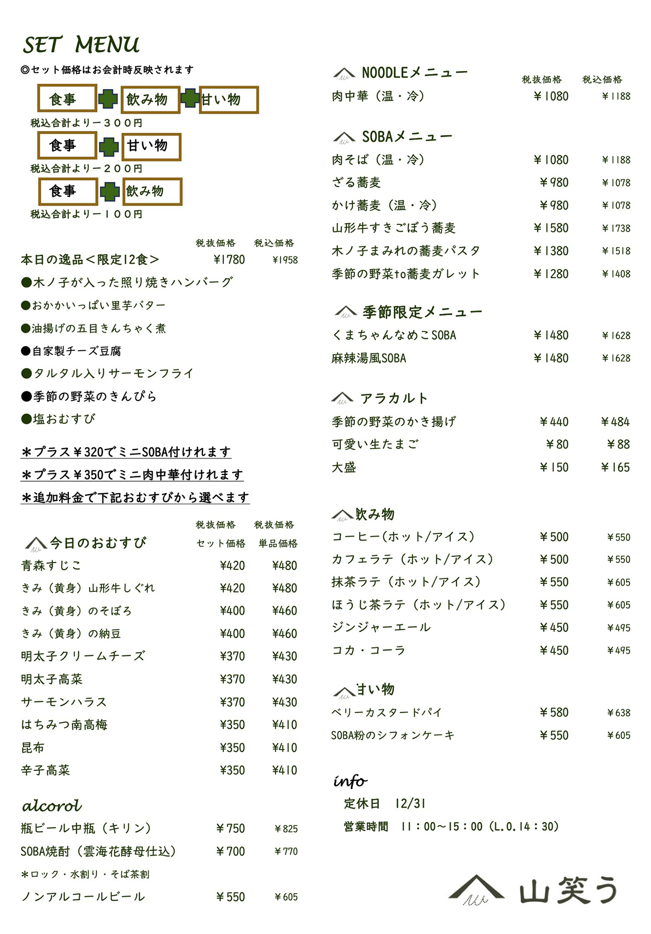 現在のメニュー