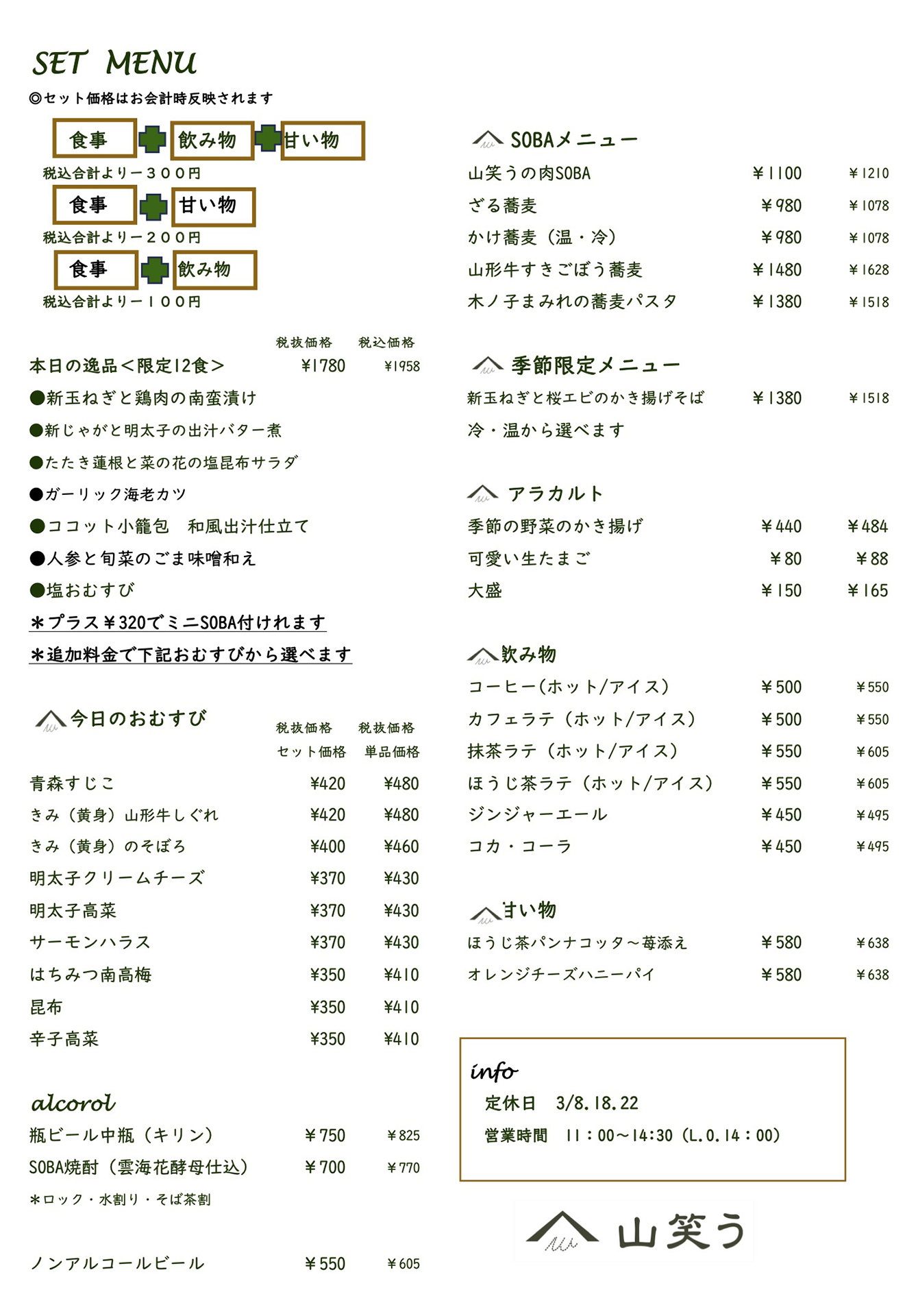 現在のメニュー