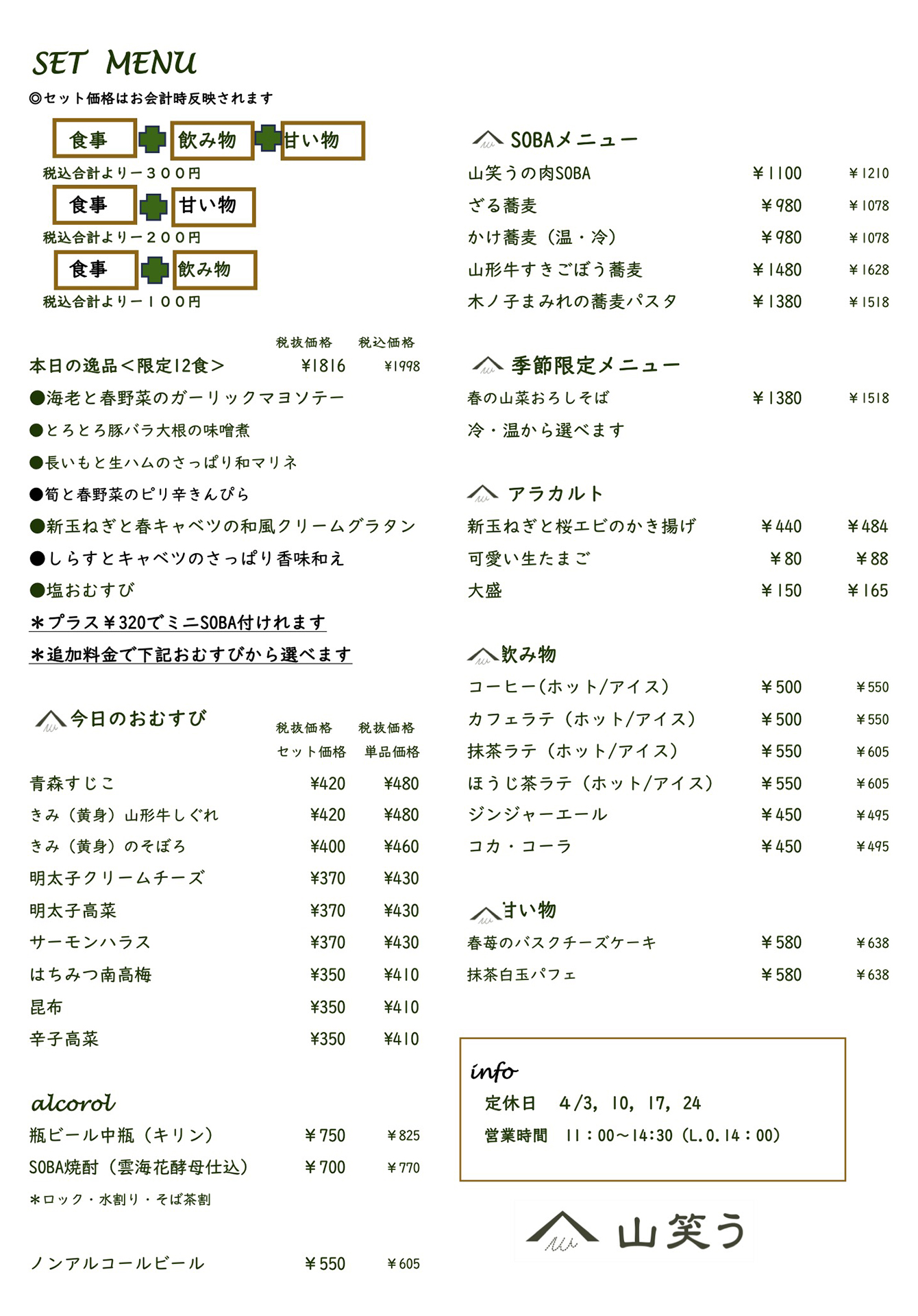 現在のメニュー