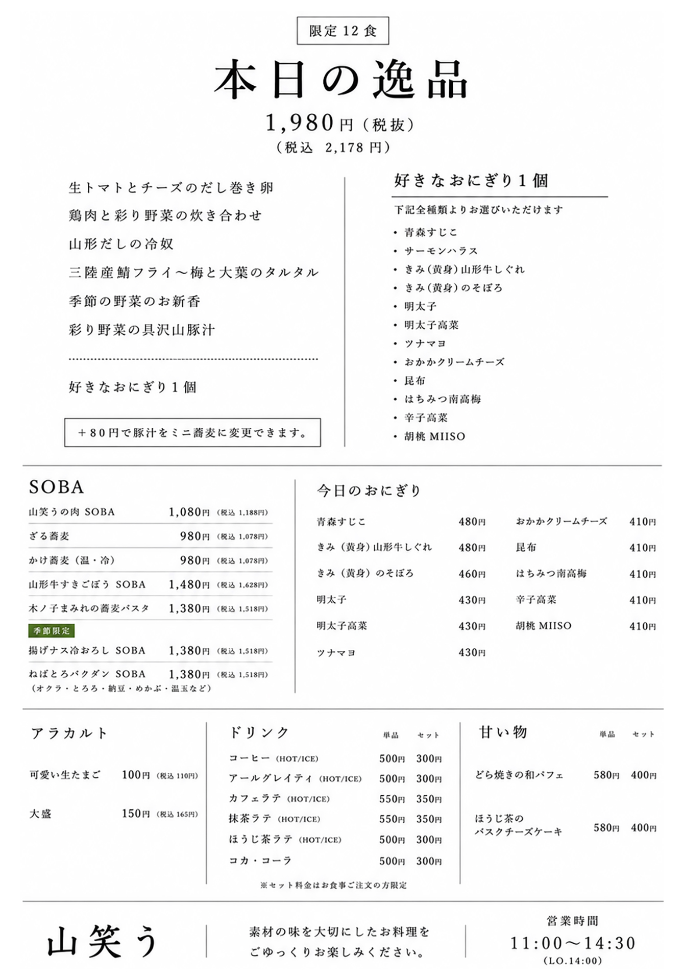 現在のメニュー